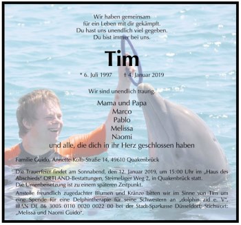 Todesanzeige zu Tim