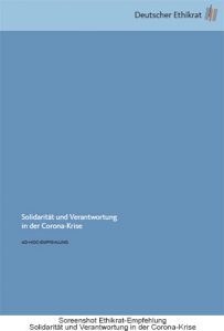 27.03.20: Deutscher Ethikrat veröffentlicht Ad-hoc-Empfehlung ...